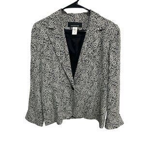 Jones New York Womens Black White Floral Elegant Blazer Size 10 Chic Classic